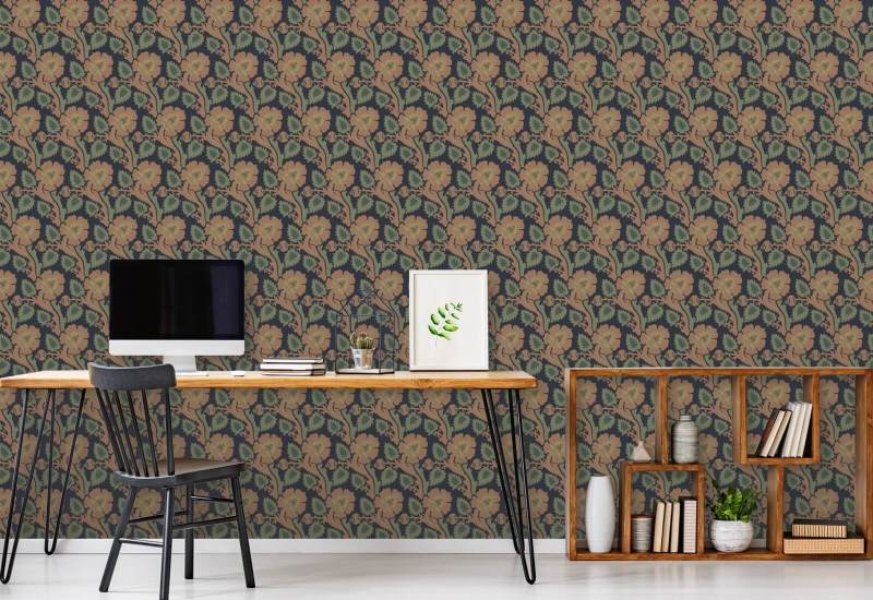 Paisley Briar Botanische Tapete mit Perserteppich
