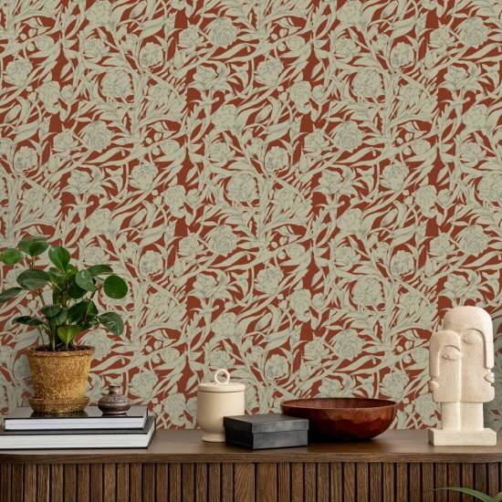 Wandervine Crimson Botanical Wallpaper