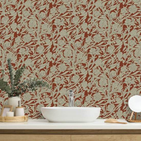 Wandervine Crimson Botanical Wallpaper