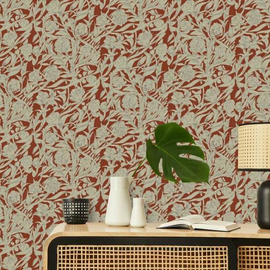 Wandervine Crimson Botanical Wallpaper
