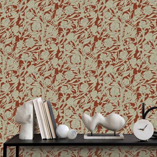 Wandervine Crimson Botanical Wallpaper