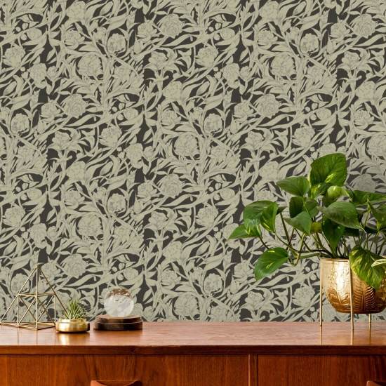 Wandervine Ebony Taupe Botanical Wallpaper