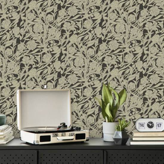 Wandervine Ebbenhout Taupe botanisch behang