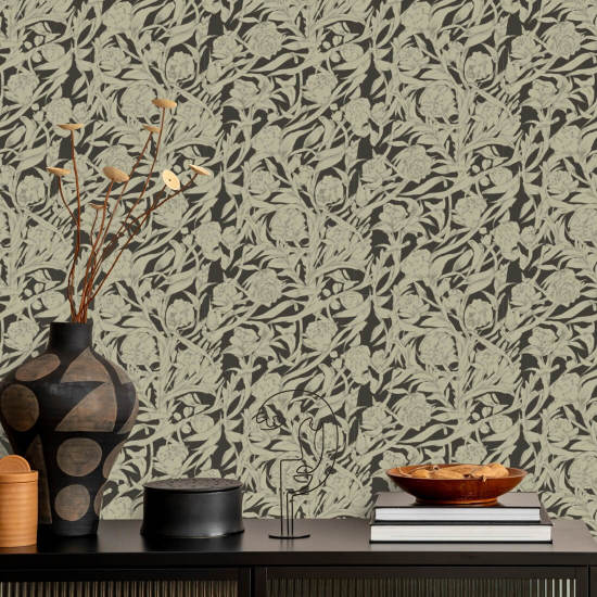 Wandervine Papier peint botanique Ebony Taupe