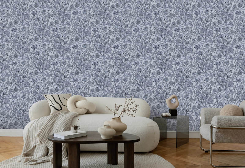 Wandervine Papel de parede botânico cinza glacial
