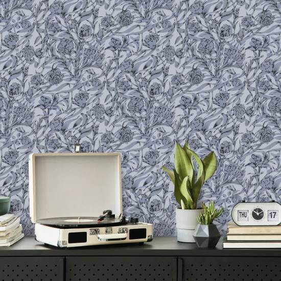 Wandervine Glacial Gray Botanical Wallpaper