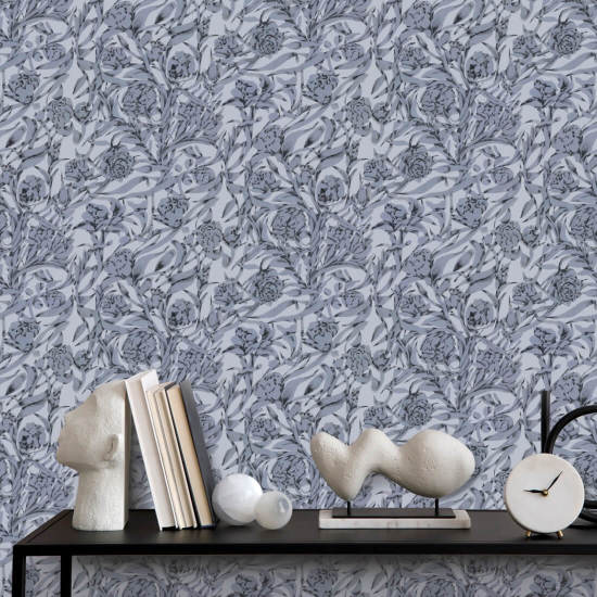 Wandervine Glacial Gray Botanical Wallpaper