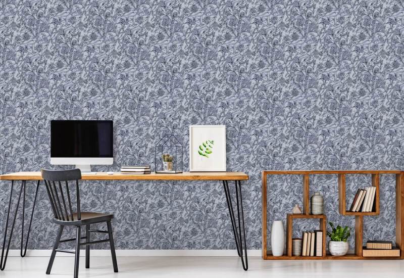 Wandervine Glacial Gray Botanical Wallpaper
