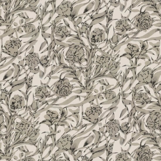 Wandervine Newsprint Beige Botanical Wallpaper