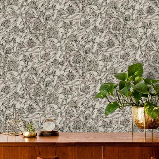 Wandervine Papel de parede botânico bege com papel de jornal