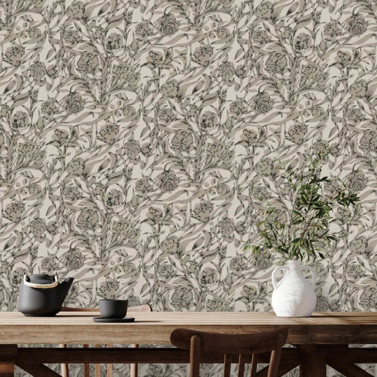 Wandervine Papier peint botanique beige Newsprint