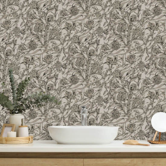 Wandervine Carta da parati botanica beige Newsprint