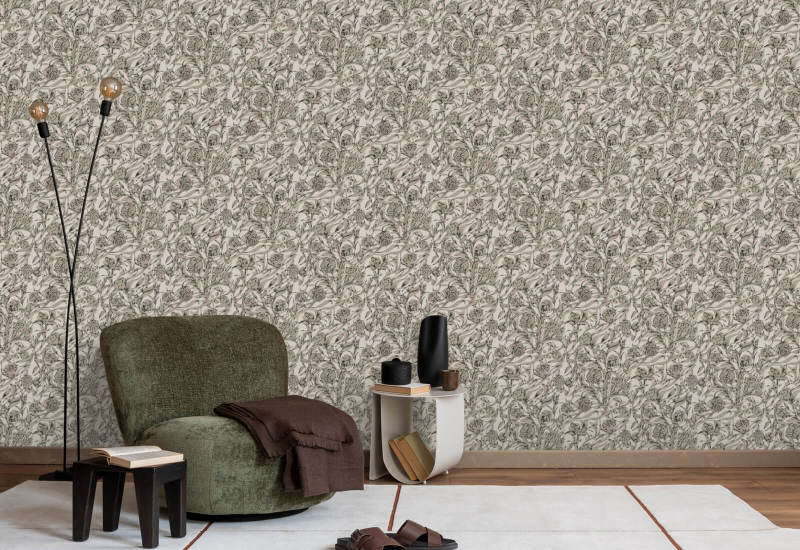 Wandervine Tidningspapper Beige Botanisk Bakgrund