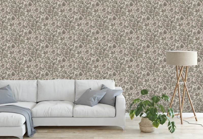 Wandervine Carta da parati botanica beige Newsprint