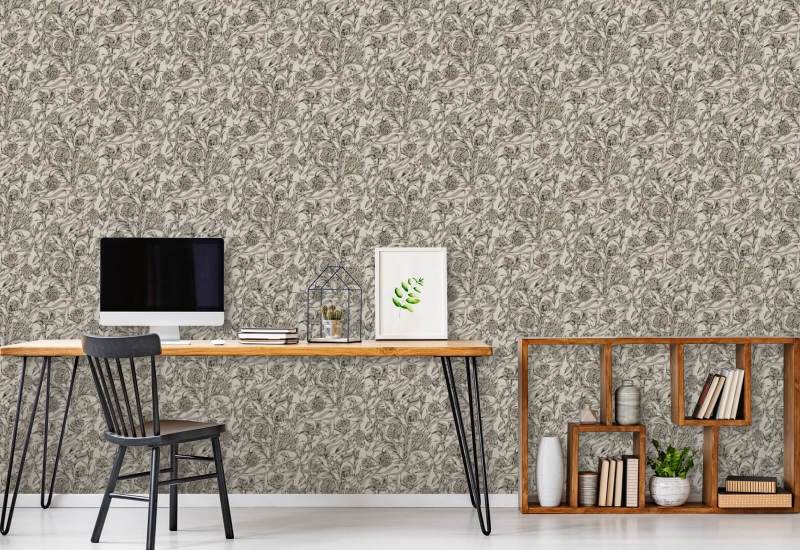 Wandervine Carta da parati botanica beige Newsprint