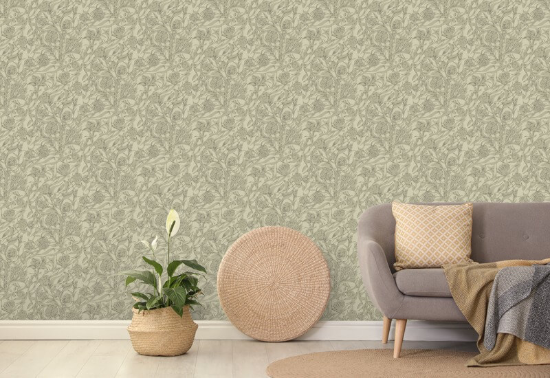 Wandervine Raw Linen Botanical Wallpaper