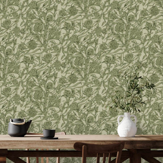 Wandervine Papel de parede botânico verde sálvia