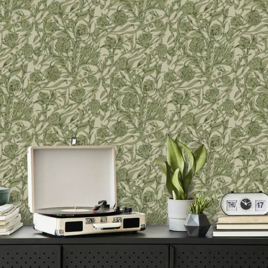Wandervine Papel de parede botânico verde sálvia