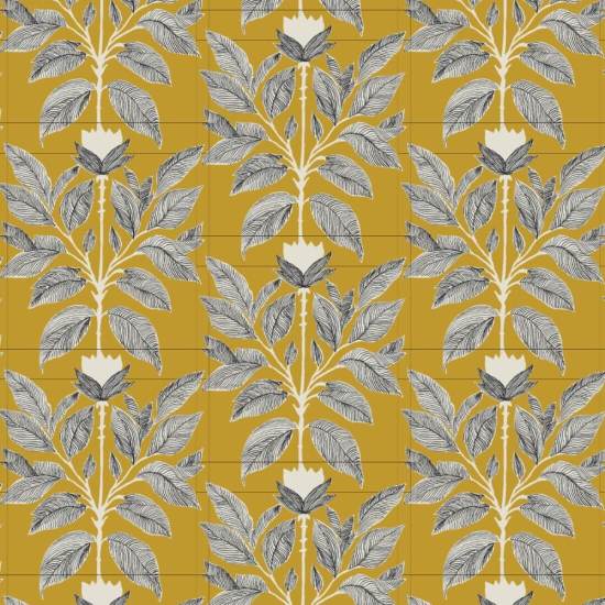 Eigenzinnig bloemblad Bloemenbehang met diepe saffraan
