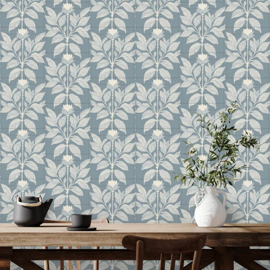 Vildt kronblad Lakeret Blues Floral Tapet