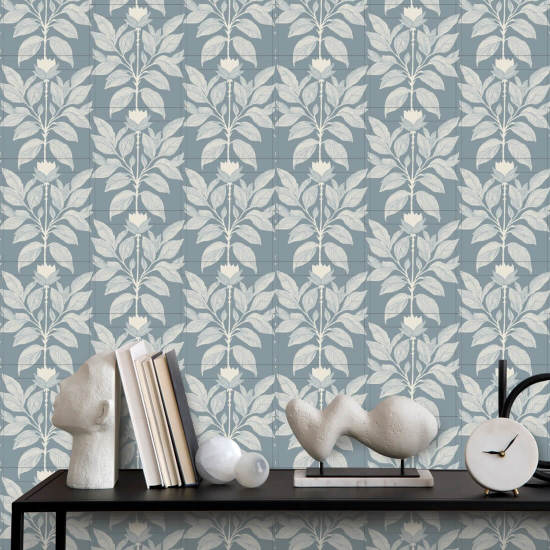 Pétalo descarriado Papel pintado floral azul lacado