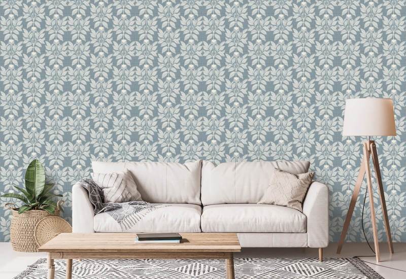 Vildt kronblad Lakeret Blues Floral Tapet