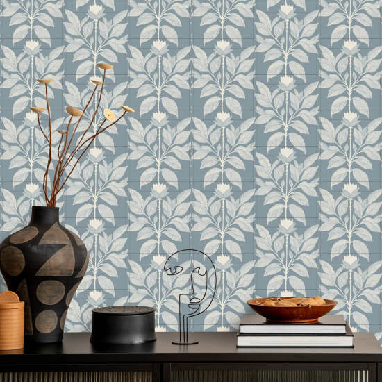 Vildt kronblad Lakeret Blues Floral Tapet