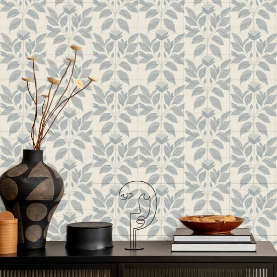 Pétalo descarriado Papel pintado floral azul mineral pálido