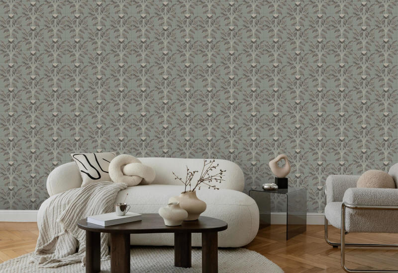 Eigenzinnig bloemblad Sage Taupe bloemenbehang