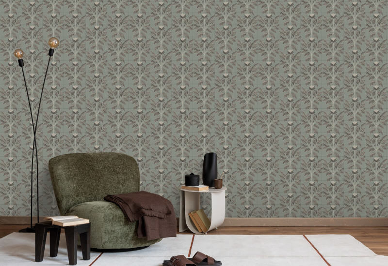 Vildt kronblad Sage Taupe Blomstertapet