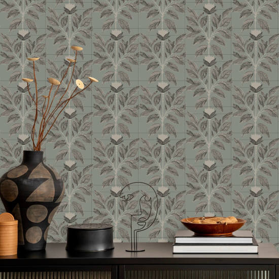 Eigenzinnig bloemblad Sage Taupe bloemenbehang