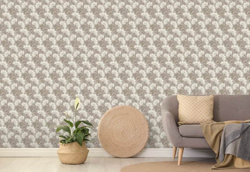 Fleur sauvage Papier peint botanique en chêne blanchi