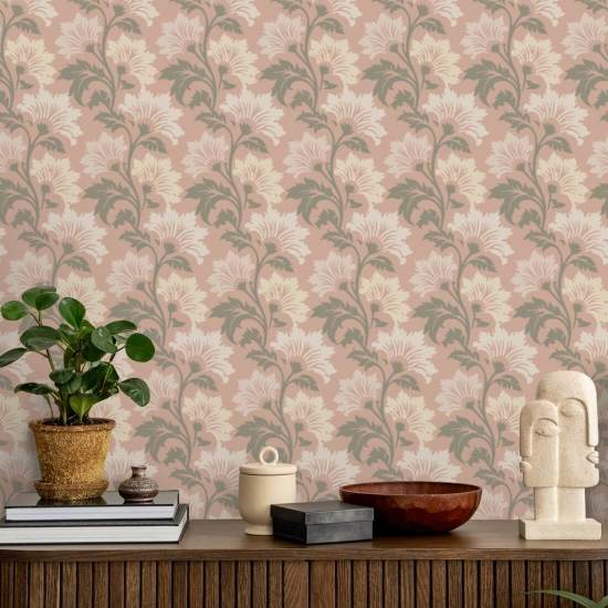 Fiore selvatico Carta da parati floreale rosa Dusty Bloom
