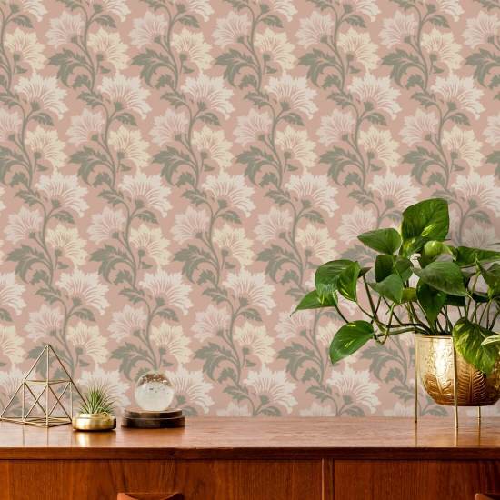 Wilde bloem Dusty Bloom roze bloemenbehang