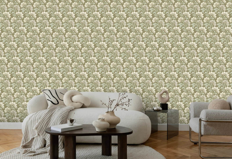 Wildflower Olive Beige Botanical Wallpaper