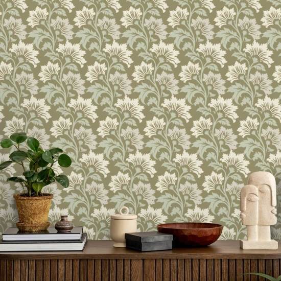 Wildflower Olive Beige Botanical Wallpaper