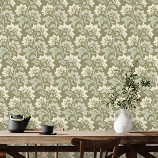 Wildflower Olive Beige Botanical Wallpaper