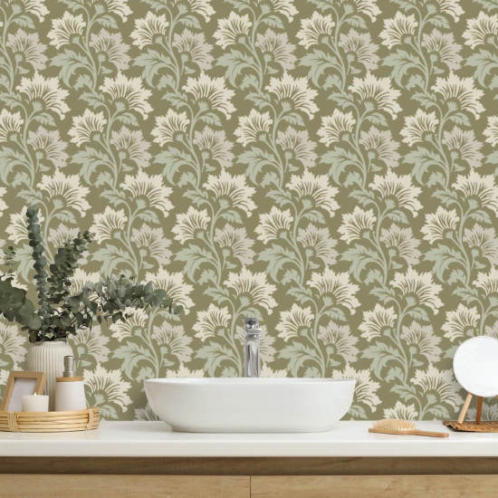 Wildflower Olive Beige Botanical Wallpaper