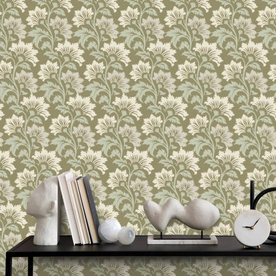 Wildflower Olive Beige Botanical Wallpaper