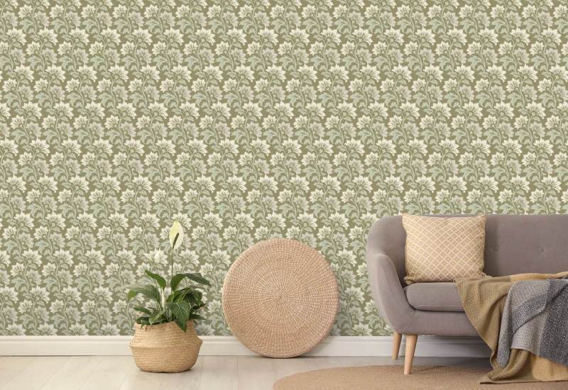Fleur sauvage Papier peint botanique beige olive
