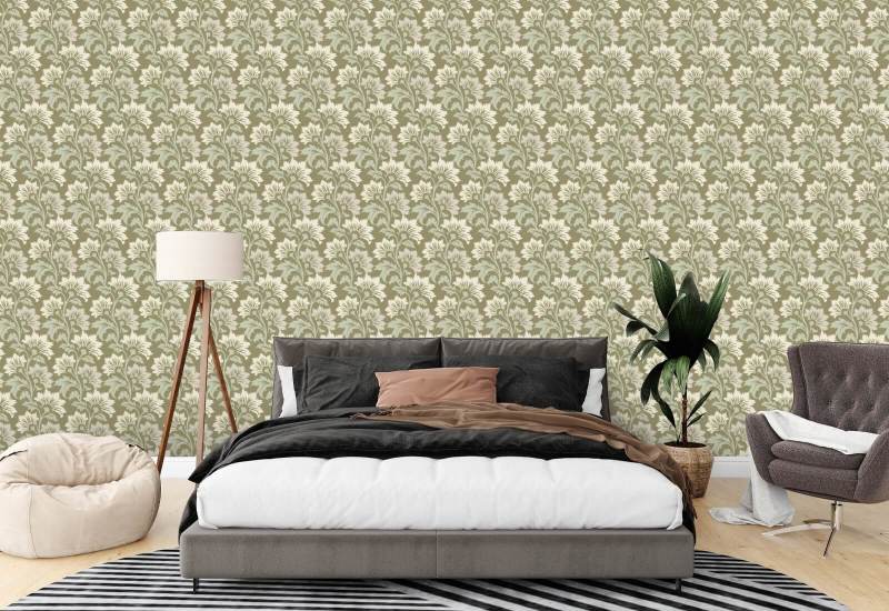 Wildflower Olive Beige Botanical Wallpaper
