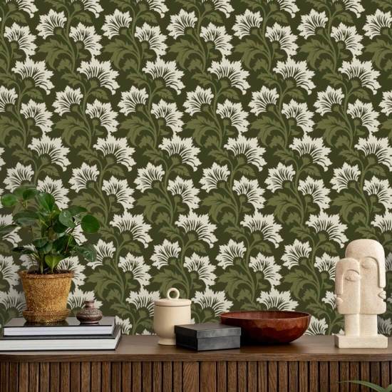Wildflower Olive Ivory Botanical Wallpaper