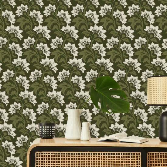 Wilde bloem Olive ivoor botanisch behang