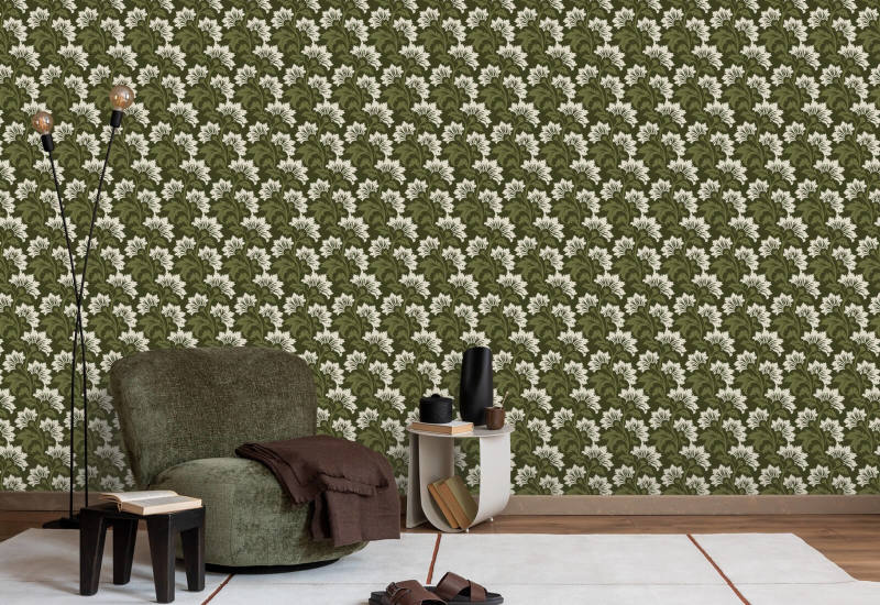 Wildflower Olive Ivory Botanical Wallpaper