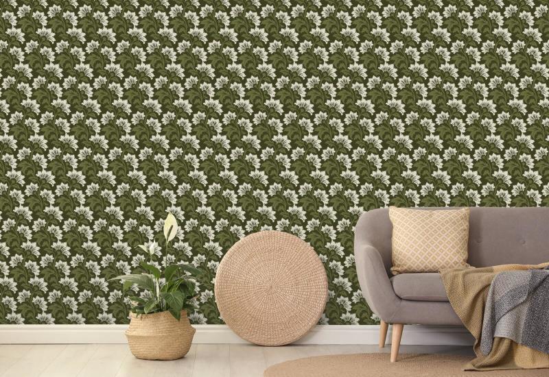 Wildflower Olive Ivory Botanical Wallpaper