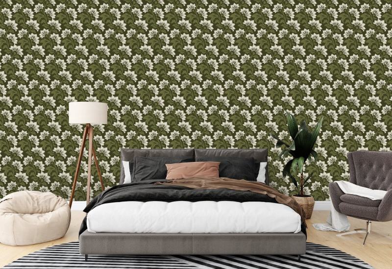 Flor silvestre Papel pintado botánico Olive Ivory