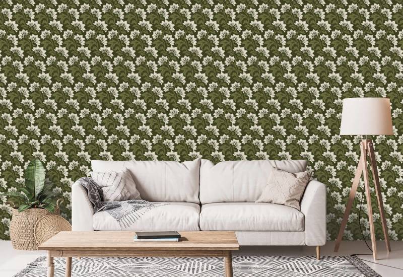 Wildflower Olive Ivory Botanical Wallpaper