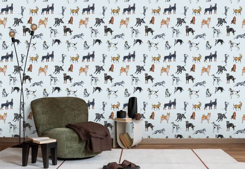 Journées canines Papier peint bleu pâle
