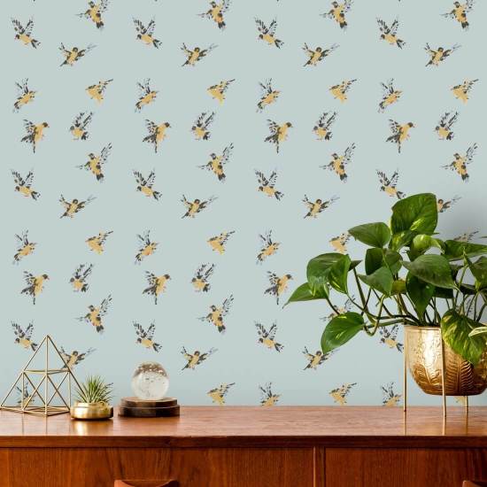Flight of the Finches Daylight Blue Wallpaper