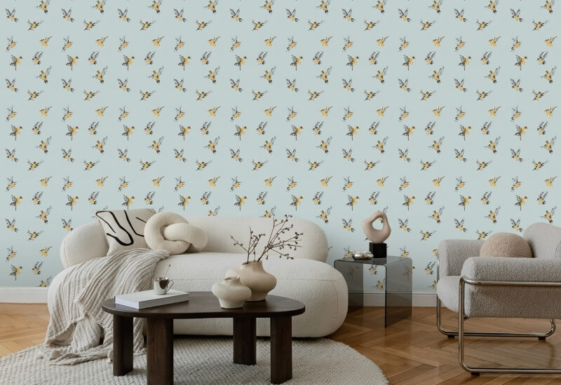 Flight of the Finches Daylight Blue Wallpaper